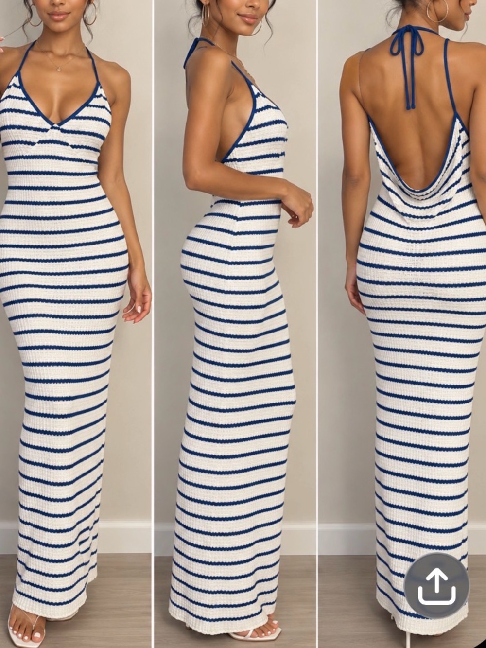 Striped Navy & White Halter Maxi Dress - Women